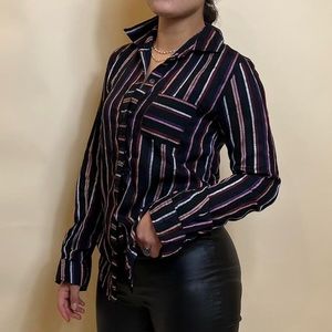 Rock & Roll Cowgirl Take No Bull stripped button up  stitching back print